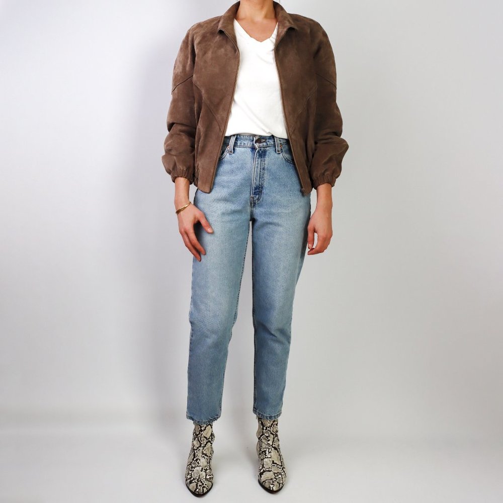 Vintage 80’s Suede Bomber Jacket M / L Relaxed Fit Cinched Waist Buff Beige Nude